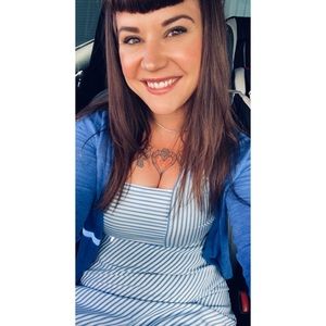 Banana Republic one sleeve, striped cotton dress.